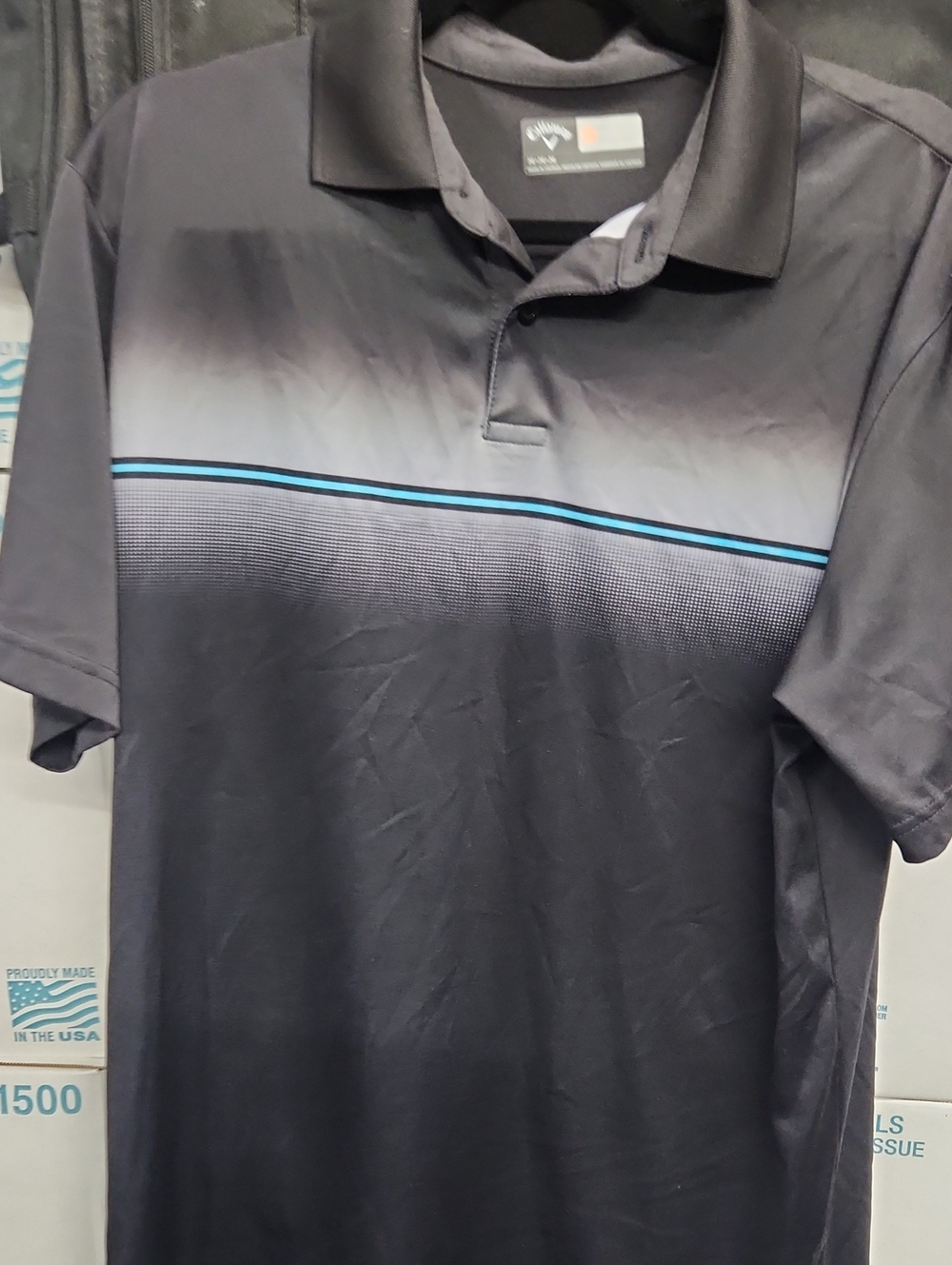 Callaway Men's Black & Light Gray Gradient Polo with Blue Stripe